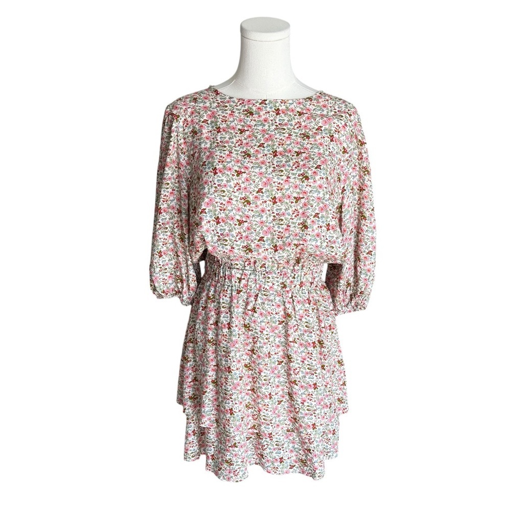 Petal & Pup - Floral Mini Dress Boho Cottagecore Puff Sleeve Spring Dress Sz 8